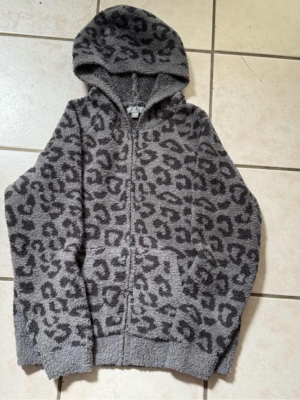 Barefoot Dreams CozyChic Gray Leopard Print Hooded Zip-Up Jacket Size M